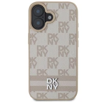 DKNY šachī raksts un drukātas svītras iPhone 16 apvalks rozā