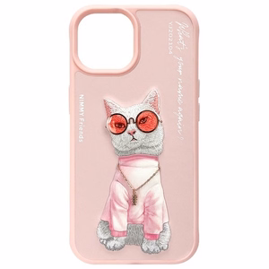 NIMMY viedtālruņa apvalks GLASSES COOL CAT priekš IPHONE 15 rozā