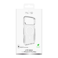 Puro Lite Mag TPU+PC viedtālruņa apvalks saderīgs ar MagSafe iPhone 17 Pro Max - caurspīdīgs ar baltu gredzenu