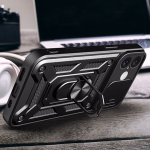 Hybrid Armor Camshield bruņots viedtālruņa apvalks iPhone 16 Plus ar kameras vāciņu un statīvu - melns