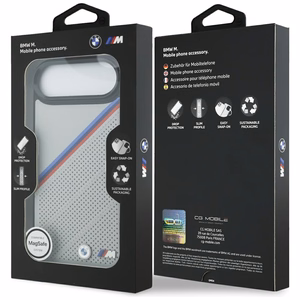 BMW M trīskrāsu metāla logotipa magnētiskais viedtālruņa apvalks iPhone 17 Air - pelēks