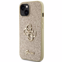 Guess Glitter Script Big 4G viedtālruņa apvalks iPhone 15 - zelta