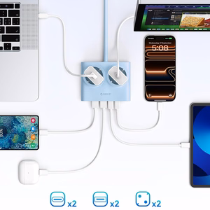 Orico PDC25 25W 6in1 strāvas sadalītājs 2x AC + 2x USB-A + 2x USB-C - zils