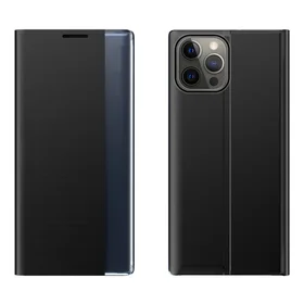 Sleep Case grāmatas tipa viedtālruņa apvalks ar viedo logu iPhone 13 Pro Max melns