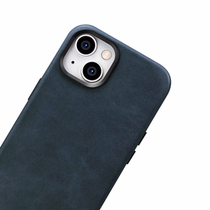 Чехол iCarer Oil Wax Premium Leather для iPhone 14 Plus магнитный кожаный с MagSafe тёмно-синий