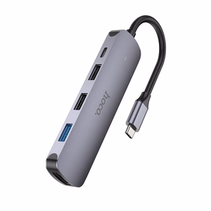 Adapteris Hoco HB27 Type-C Multi-Function Converter HDMI+USB3.0+USB2.0*2+PD pelēks