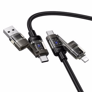 Kabelis 4in1 USB A/C uz USB C/Lightning Hoco 240W 1,2 m U151 melns