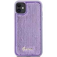 Guess Sequin Script Metal apvalks viedtālrunim iPhone 11 / Xr - violets