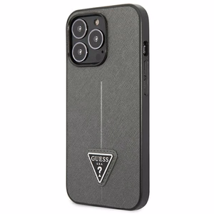 Guess GUHCP14XPSATLG iPhone 14 Pro Max 6.7" sudraba cietais viedtālruņa apvalks Saffiano Triangle Logo