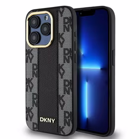 DKNY Ādas rūtainais magnētiskais apvalks iPhone 15 Pro - melns