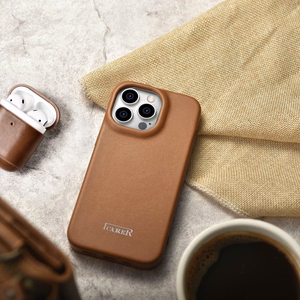 iCarer CE Premium ādas folio vāciņš iPhone 14 Pro ar MagSafe magnētisku flip vāciņu - sarkanā krāsā
