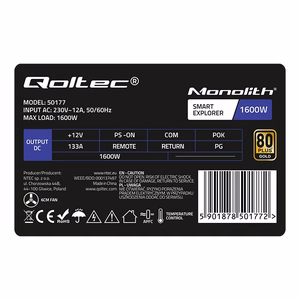 Qoltec 50177 PCI-E barošanas bloks Smart 1600W | 80 Plus Gold - datu ieguve