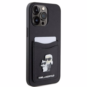 Karl Lagerfeld KLHCP15XSAPKCNPK iPhone 15 Pro Max 6.7" melns maciņš Saffiano Cardslot KC Metal Pin