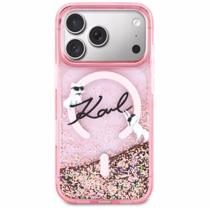 Karl Lagerfeld Liquid Glitter Karl Script Logo MagSafe Maciņš for iPhone 17 Pro - rozā