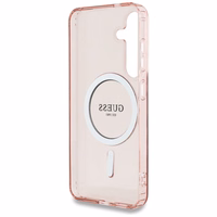 Guess mirdzošs apļa klasiskā logotipa magnētiskais viedtālruņa apvalks Samsung Galaxy S25 rozā