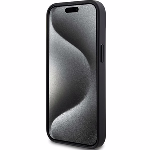 DKNY Ādas mono svītra un metāla logotips viedtālruņa apvalks iPhone 15/14/13 - melns