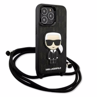 Karl Lagerfeld ādas monogrammas plāksteris un aukla Iconik apvalks iPhone 13 Pro / 13 - melna