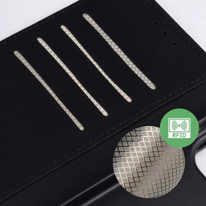 Atlokāmais 4Card RFID maciņš Motorola G17 ar aizsardzību pret zādzībām, no tehniskā auduma, melns