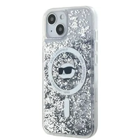 Karl Lagerfeld Šķidrie Spīdumi Choupette galvas MagSafe apvalks iPhone 14 / 15 / 13 - caurspīdīgs