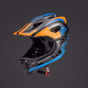 Rockbros TT-32SOBL-S bērnu velosipēda ķivere ar noņemamu zoda aizsargu, izmērs S - melna un oranža