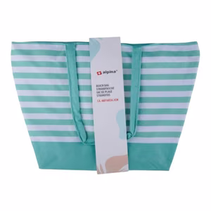 Alpina striped beach bag, 49.3 × 16 × 34 cm, turquoise and white