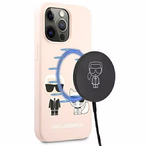 Karl Lagerfeld silikona viedtālruņa apvalks Ikonik Karl & Choupette MagSafe iPhone 13 Pro / iPhone 13 – gaiši rozā