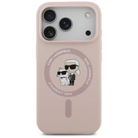 Karl Lagerfeld silikona Karl&Choupette gredzena magnētiskais viedtālruņa apvalks iPhone 17 Pro - rozā