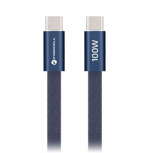 Kabelis USB C uz USB C Forcell F-Energy QC4.0 PD 5A 100W Cafule Flat 1,2 m CCFN23 tumši zils