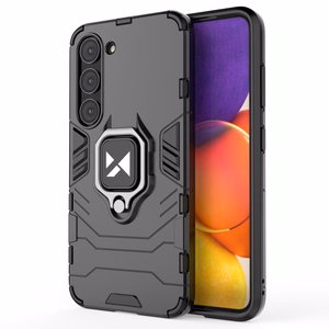 Wozinsky Ring Armor viedtālruņa apvalks Samsung Galaxy S23 bruņu apvalks ar magnētisku turētāju un gredzenu melns