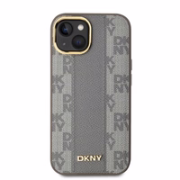 DKNY Ādas rūtainais mono raksts Magnētiskais viedtālruņa apvalks iPhone 14 - bēša