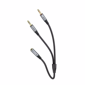 Kabelis AUX 2in1 Jack 3,5 mm (mātīte) uz 2 x Jack 3,5 mm (tēviņš) Hoco 0,25 m UPA21 metāliski pelēks