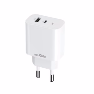Maxlife MXTC-06-25AC PD QC charger 1x USB-C 1x USB 25W white