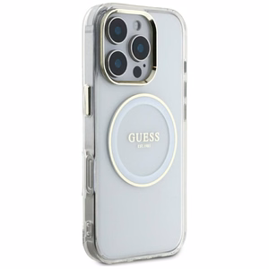 Guess IML Metal Colored Circle Classic Logo Magnētiskais viedtālruņa apvalks iPhone 16 Pro Max - balts
