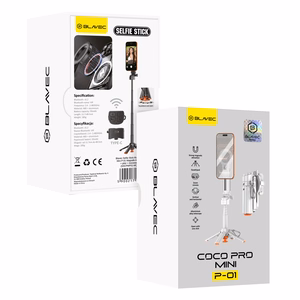 Blavec alumīnija selfiju kāts Coco PRO Mini P-01 Magsafe Auto pop četrkājis + tālvadības pults + turētājs 0,48 metri (SSCPMP01-MQHW048) balts