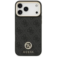 Guess 4G Strass Logo & Big Strap Metal Buttons Magnētiskais apvalks iPhone 17 Pro Max - melns