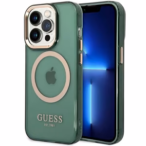 Guess GUHMP14XHTCMA iPhone 14 Pro Max 6.7 ciets vāciņš – zaļš/khaki – ar zeltainu kontūru, caurspīdīgs MagSafe