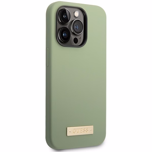 Guess silikona logotipa plāksnes vāciņš MagSafe viedtālrunim iPhone 14 Pro Max – zaļš