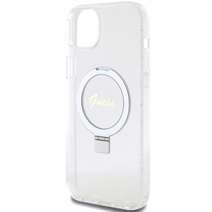Guess GUHMP15MHRSGSD iPhone 15 Plus / 14 Plus 6.7" caurspīdīgs/caurspīdīgs cietais apvalks Gredzena Statīvs Script Glitter Magnētiskais