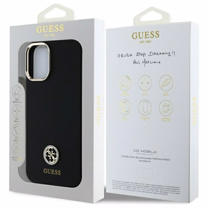 Guess Silikona Logo Strass 4G viedtālruņa apvalks iPhone 16 - melns