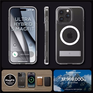 Spigen Ultra Hybrid S Magnētiskais viedtālruņa apvalks ar statīvu iPhone 15 Pro - Caurspīdīgs