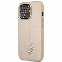 Guess GUHCP14LPSATLE iPhone 14 Pro 6,1 beiges krāsas kietais viedtālruņa apvalks SaffianoTriangle Logo