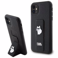 Karl Lagerfeld Gripstand Saffiano Choupette Pins viedtālruņa apvalks iPhone 11 / Xr - melns