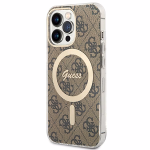 Komplekts Guess GUBPP13LH4EACSW vāciņš + lādētājs iPhone 13 Pro brūns cietais vāciņš ar 4G rakstu Magnētiskais