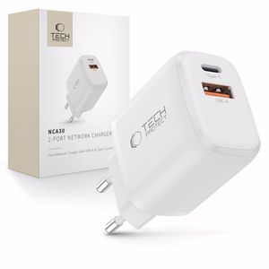 Tech-Protect NCA30 PD 30W QC3.0 USB-A / USB-C sienas lādētājs - balts