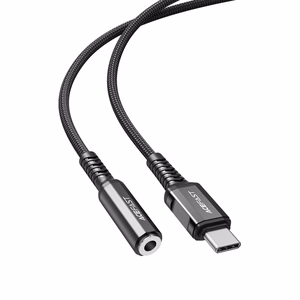 Acefast audio kabelis USB Type C - 3.5mm mini jack (female) 18cm, DAC, AUX melns (C1-07 melns)