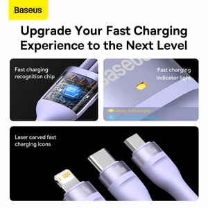 Кабель Baseus Flash Series II 3 в 1 - USB на Type C, Lightning, Micro USB - 100W 6A 1,2 метра (CASS030005) фиолетовый
