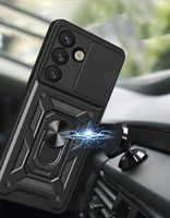 Hibrīda bruņu Camshield ar kameras vāciņu un metāla gredzenu Samsung Galaxy S25 - melns