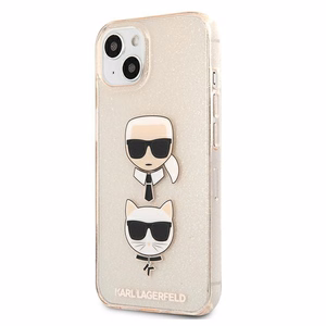 Karl Lagerfeld Glitter Karl & Choupette Head vāciņš ierīcei iPhone 13 mini, zelta krāsā