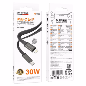 Borofone kabelis BX124 Peace - Type C uz Lighting - PD 30W 1 metrs melns