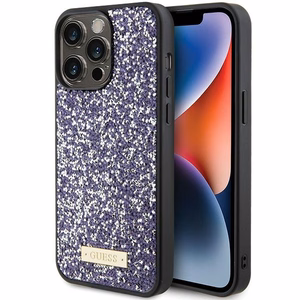 Guess Rhinestone Metāla Logotips viedtālruņa apvalks iPhone 15 Pro - rozā